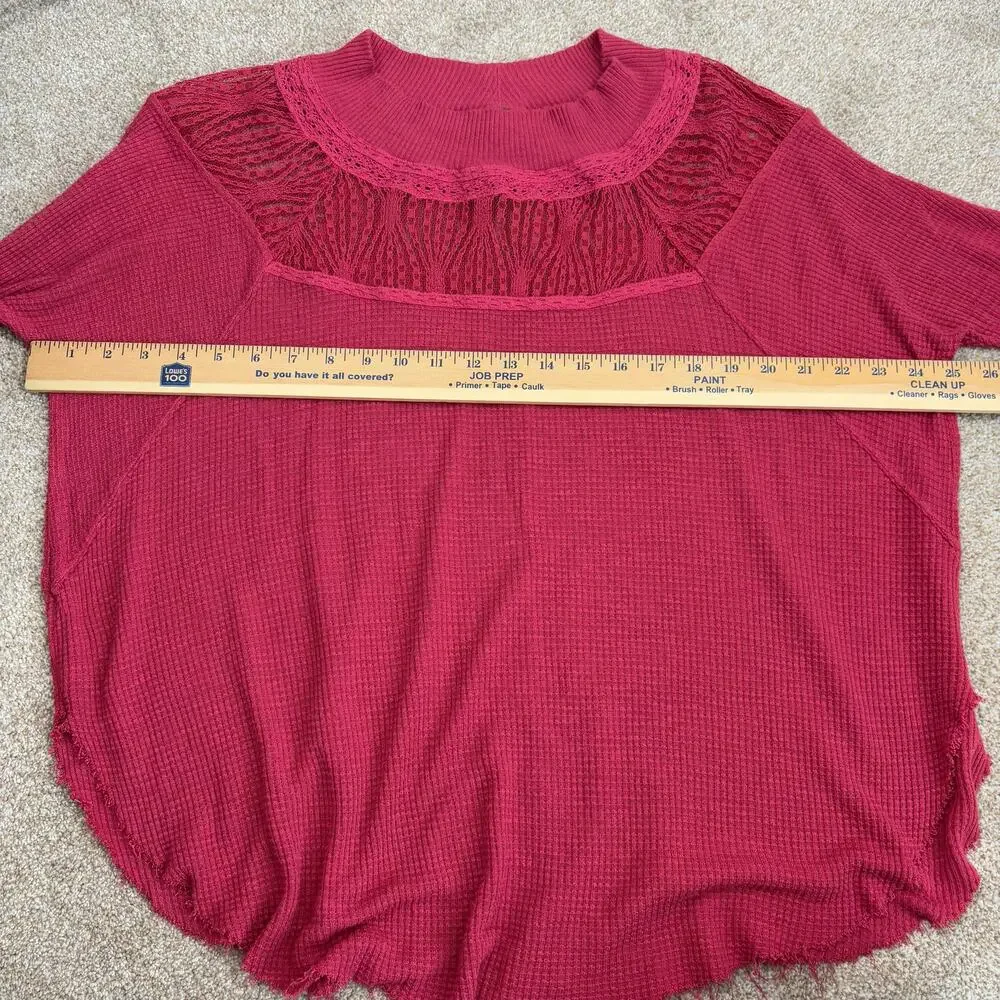 Free People Spring Valley Long Sleeve Thermal Top Red Womens Size S Lace Boho